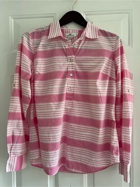 Vineyard Vines Pink and White Striped Button Pullover Blouse